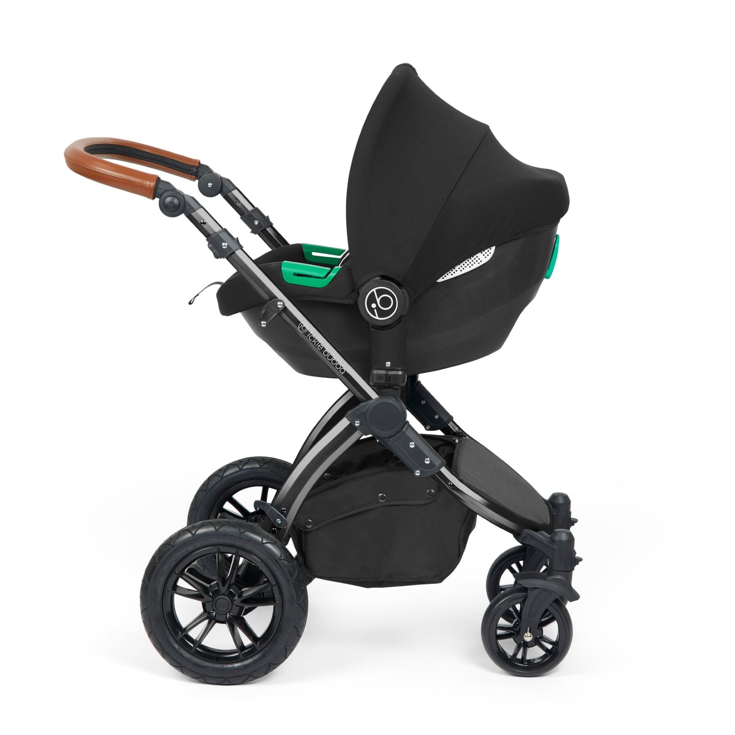 Ickle Bubba Stomp Luxe 12 Piece Travel System with i-Size Cirrus Car Seat & ISOFIX Base Woodland on Black