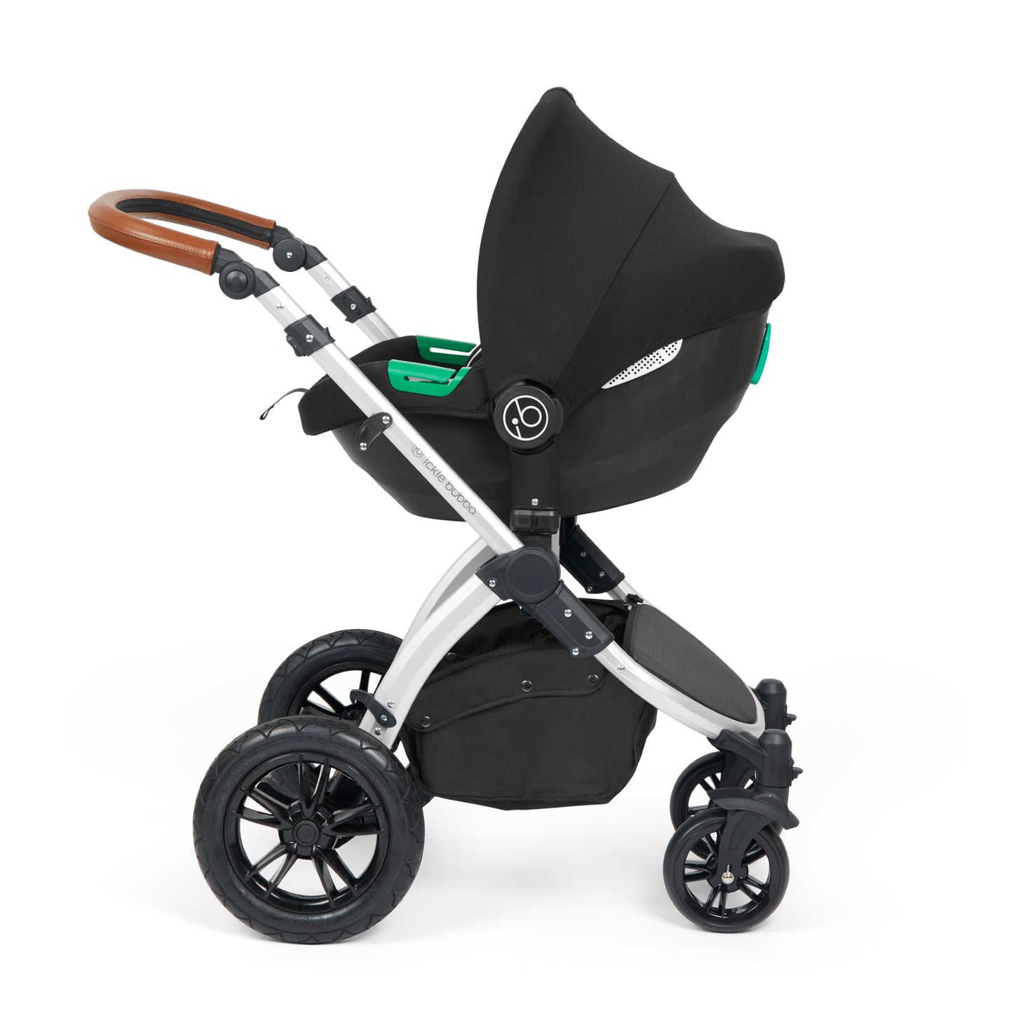 Ickle Bubba Stomp Luxe 12 Piece Travel System with i-Size Cirrus Car Seat & ISOFIX Base Charcoal Grey on Silver