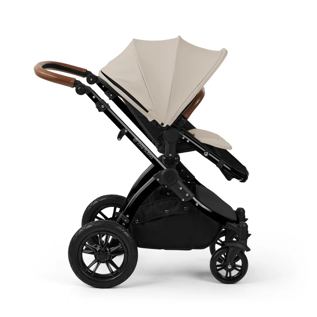 Ickle Bubba Stomp Luxe 12 Piece Travel System with i-Size Nimbus 180° Spin Car Seat & ISOFIX Base Stone on Black