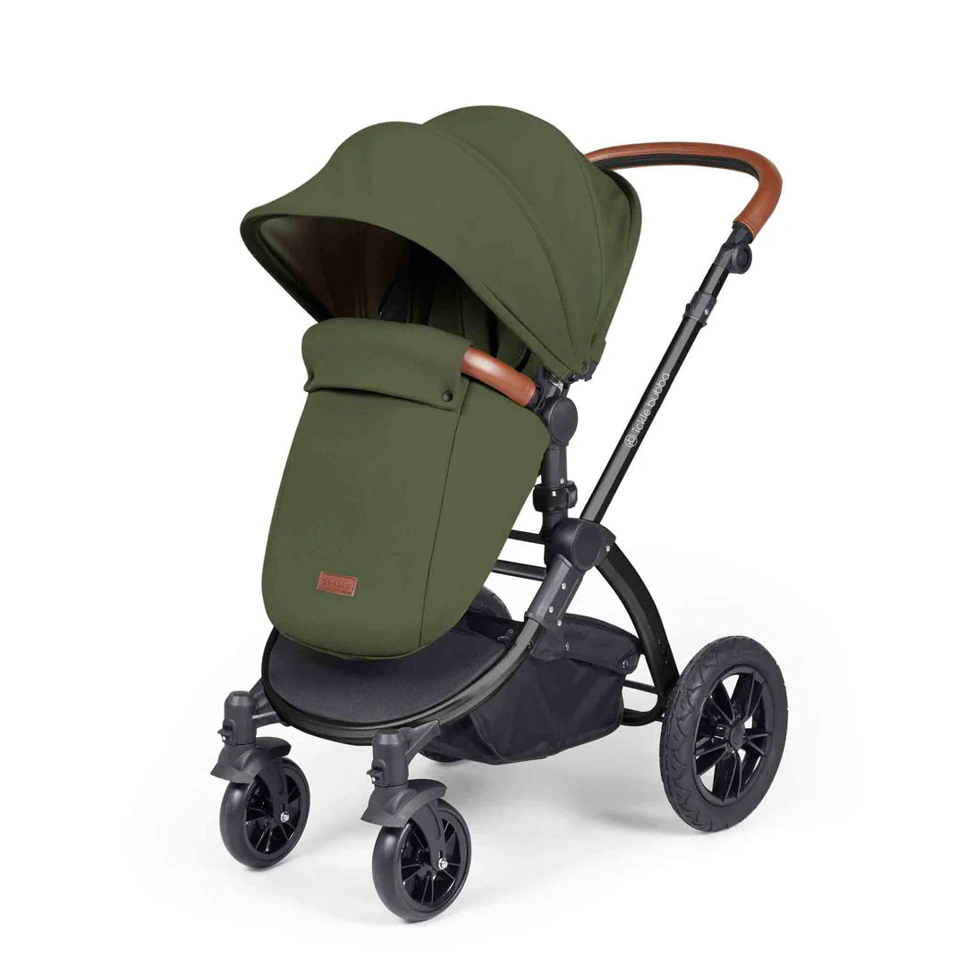 Ickle Bubba Stomp Luxe 12 Piece Travel System with i-Size Nimbus 180° Spin Car Seat & ISOFIX Base Woodland on Black