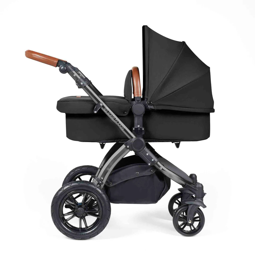 Ickle Bubba Stomp Luxe 12 Piece Travel System with i-Size Nimbus 180° Spin Car Seat & ISOFIX Base Midnight on Black