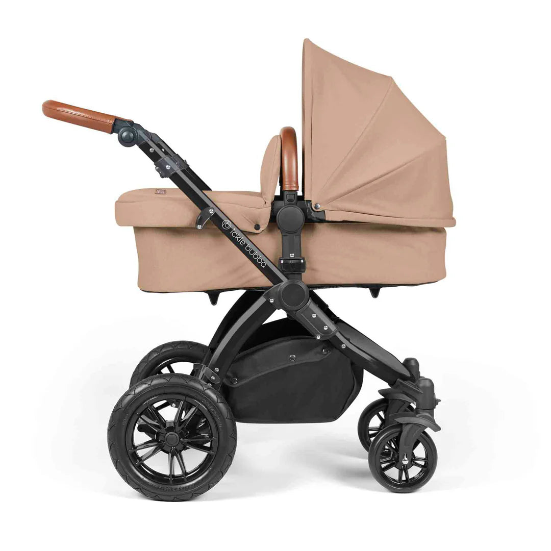 Ickle Bubba Stomp Luxe 12 Piece Travel System with i-Size Nimbus 180° Spin Car Seat & ISOFIX Base Desert on Black