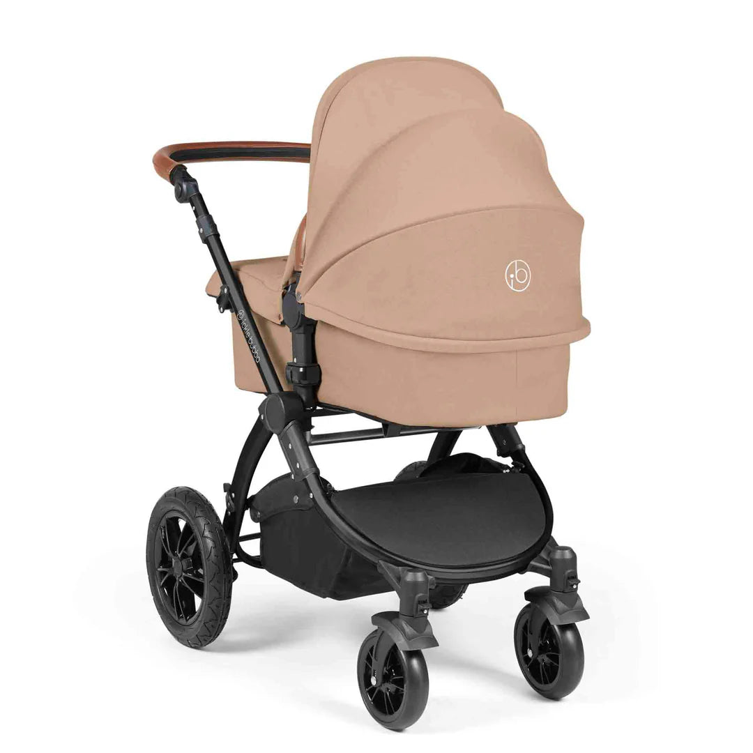 Ickle Bubba Stomp Luxe 12 Piece Travel System with i-Size Nimbus 180° Spin Car Seat & ISOFIX Base Desert on Black