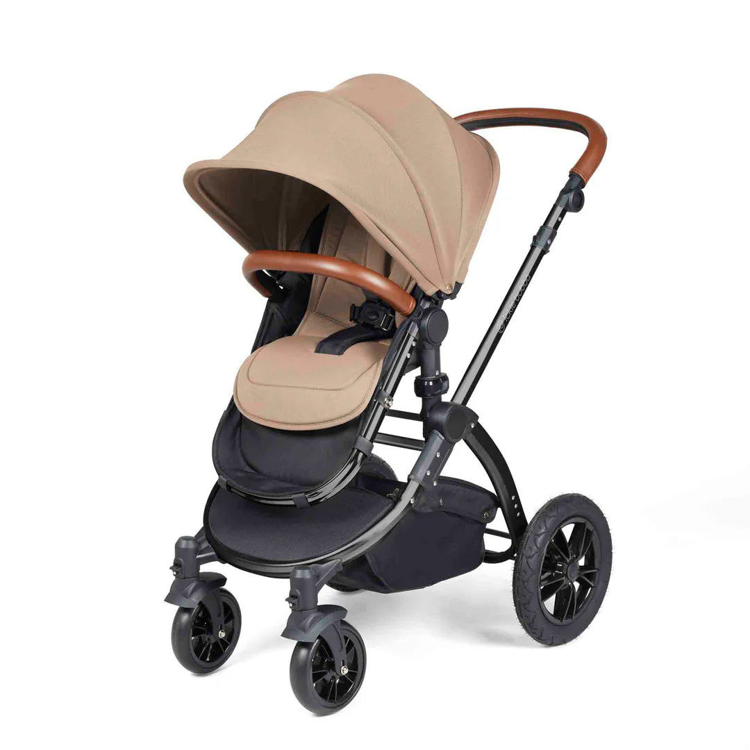 Ickle Bubba Stomp Luxe 12 Piece Travel System with i-Size Nimbus 180° Spin Car Seat & ISOFIX Base Desert on Black