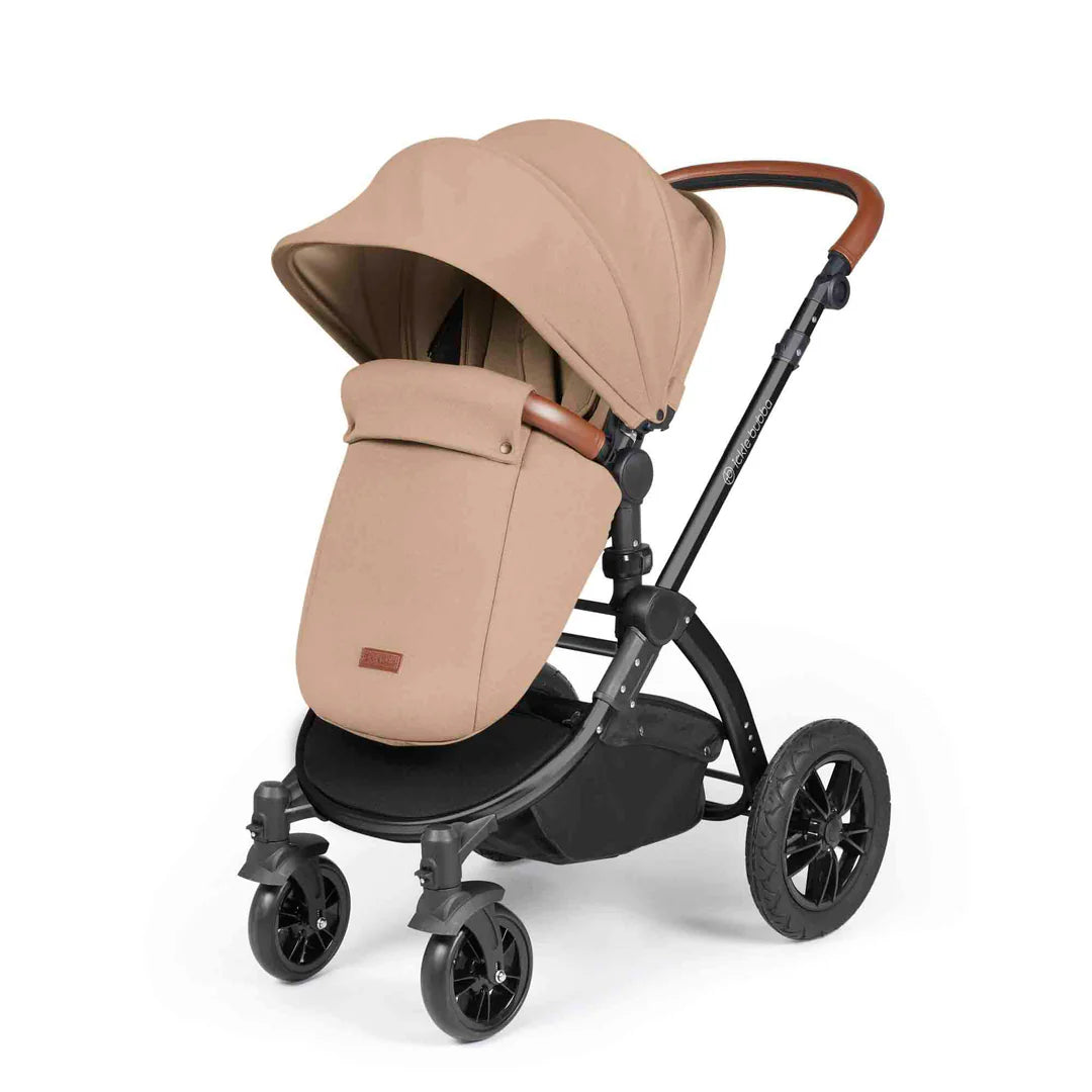 Ickle Bubba Stomp Luxe 12 Piece Travel System with i-Size Nimbus 180° Spin Car Seat & ISOFIX Base Desert on Black