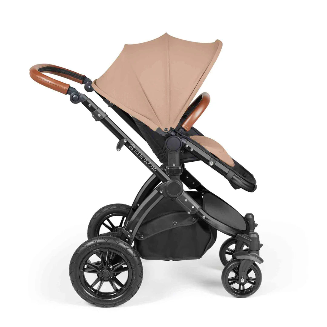 Ickle Bubba Stomp Luxe 12 Piece Travel System with i-Size Nimbus 180° Spin Car Seat & ISOFIX Base Desert on Black