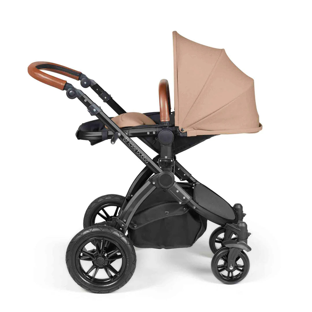 Ickle Bubba Stomp Luxe 12 Piece Travel System with i-Size Nimbus 180° Spin Car Seat & ISOFIX Base Desert on Black