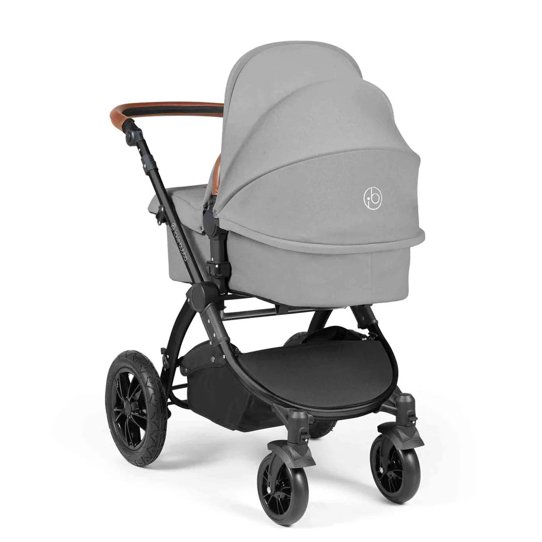 Ickle Bubba Stomp Luxe 12 Piece Travel System with i-Size Nimbus 180° Spin Car Seat & ISOFIX Base Pearl Grey on Black