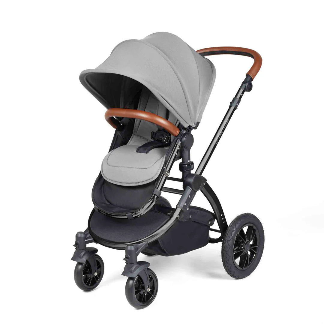Ickle Bubba Stomp Luxe 12 Piece Travel System with i-Size Nimbus 180° Spin Car Seat & ISOFIX Base Pearl Grey on Black