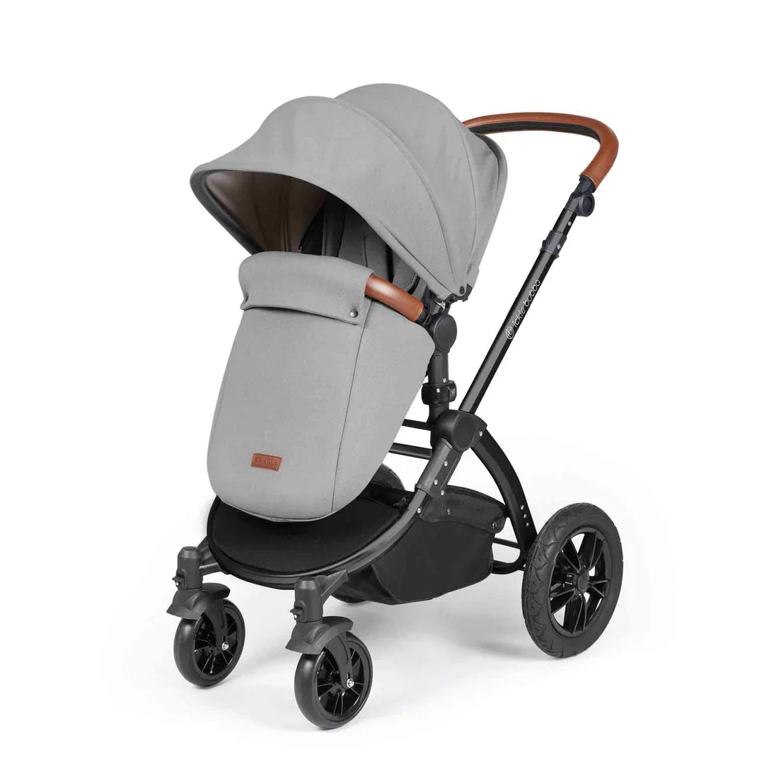 Ickle Bubba Stomp Luxe 12 Piece Travel System with i-Size Nimbus 180° Spin Car Seat & ISOFIX Base Pearl Grey on Black