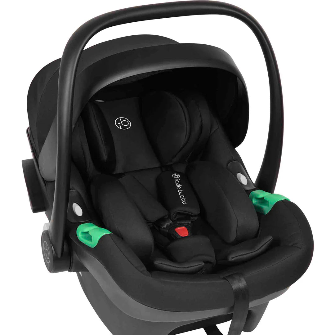Ickle Bubba Stomp Luxe 12 Piece Travel System with i-Size Nimbus 180° Spin Car Seat & ISOFIX Base Midnight on Black