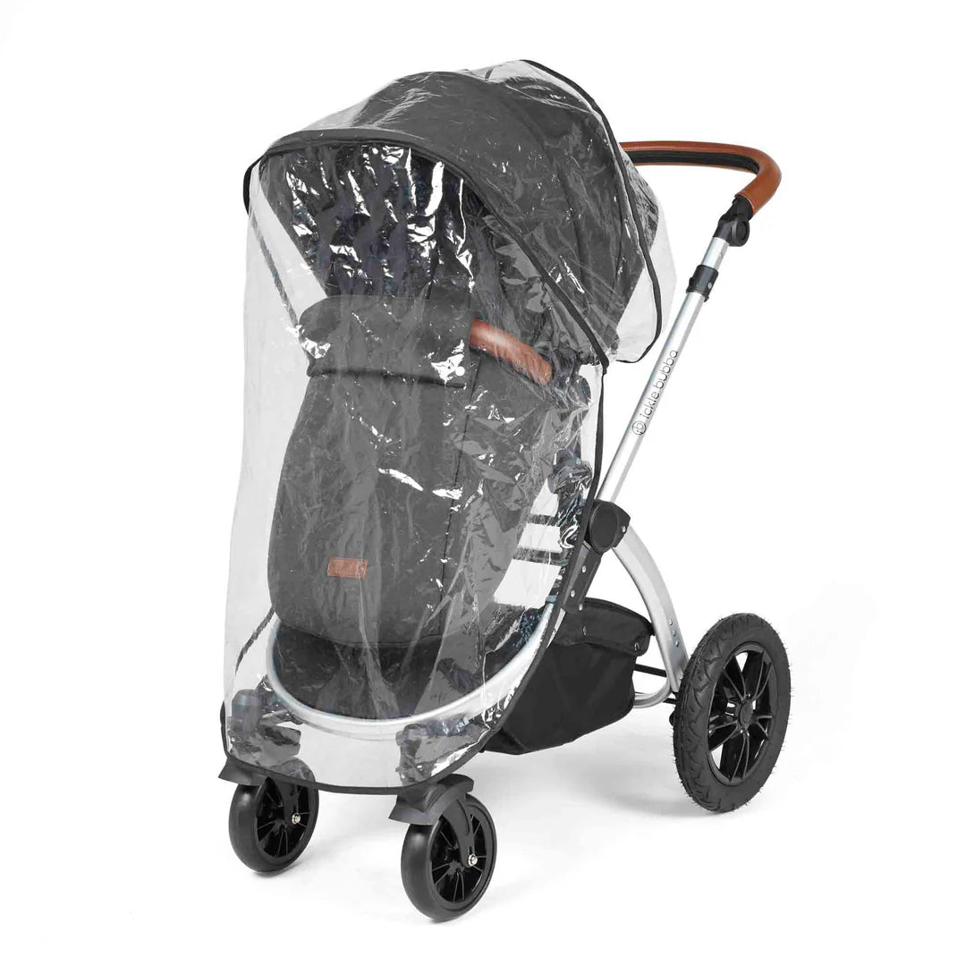 Ickle Bubba Stomp Luxe 12 Piece Travel System with i-Size Nimbus 180° Spin Car Seat & ISOFIX Base Charcoal Grey on Silver