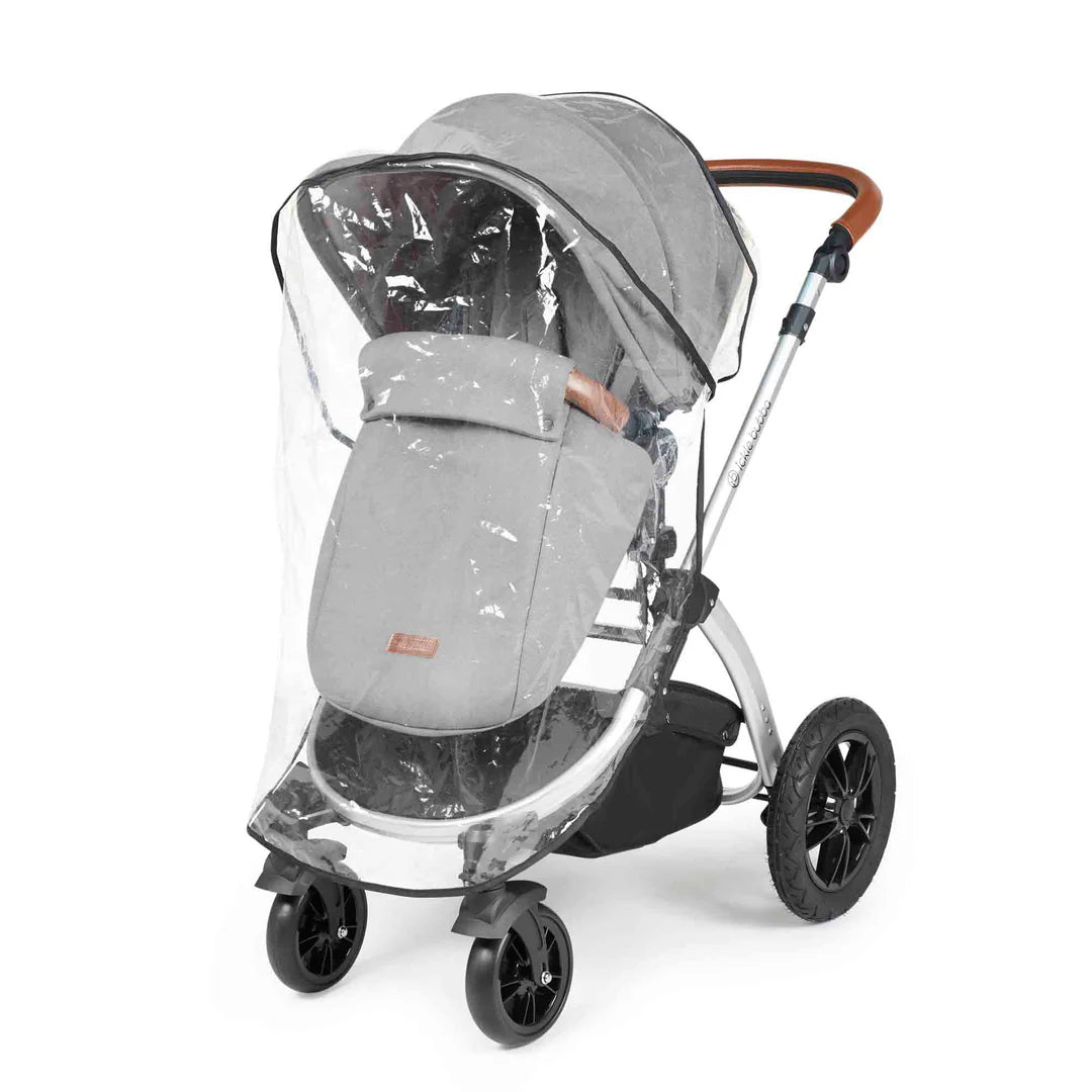 Ickle Bubba Stomp Luxe 12 Piece Travel System with i-Size Nimbus 180° Spin Car Seat & ISOFIX Base Pearl Grey on Silver
