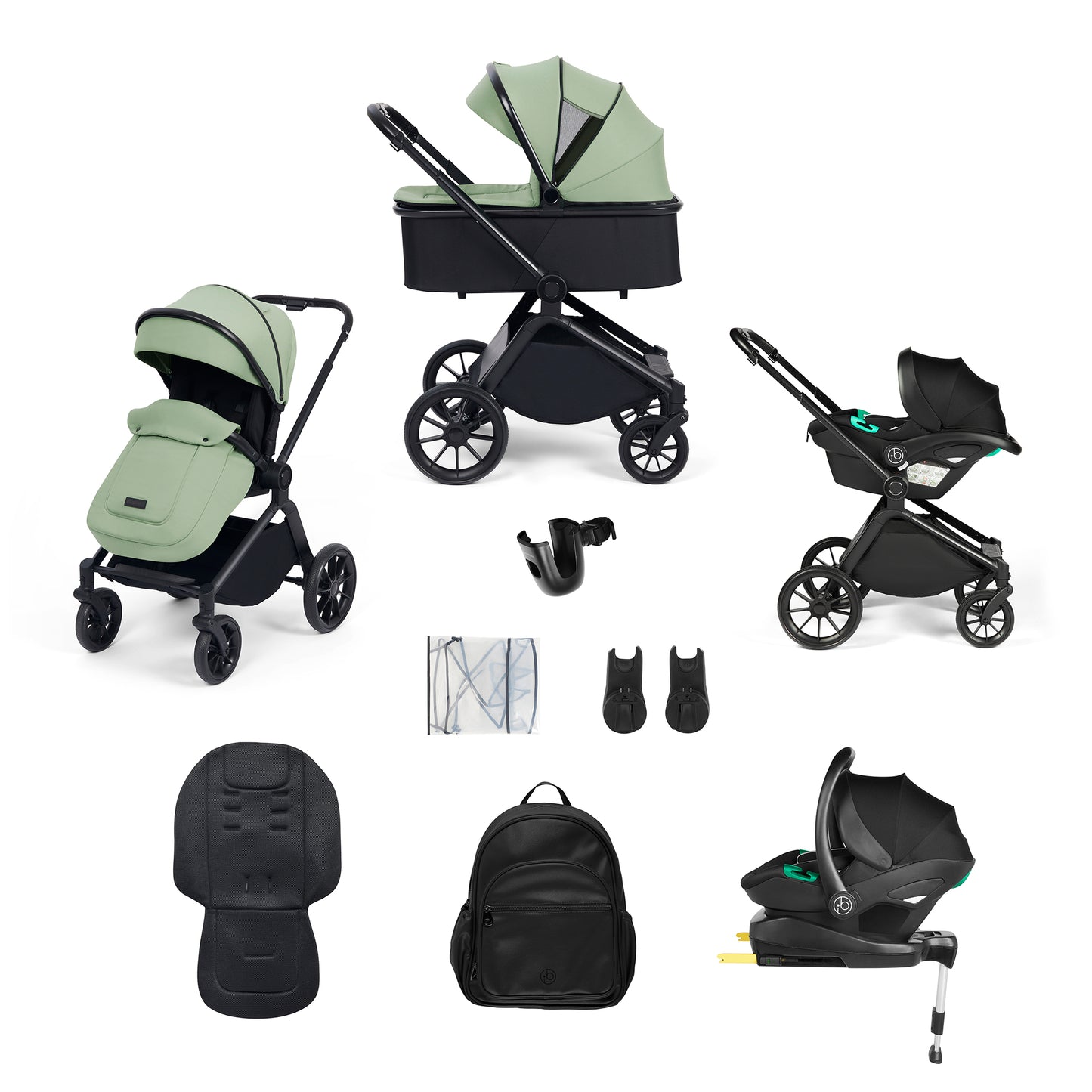 Ickle Bubba Altima All-in-One i-Size Travel System with Isofix Base (Stratus) Sage Green