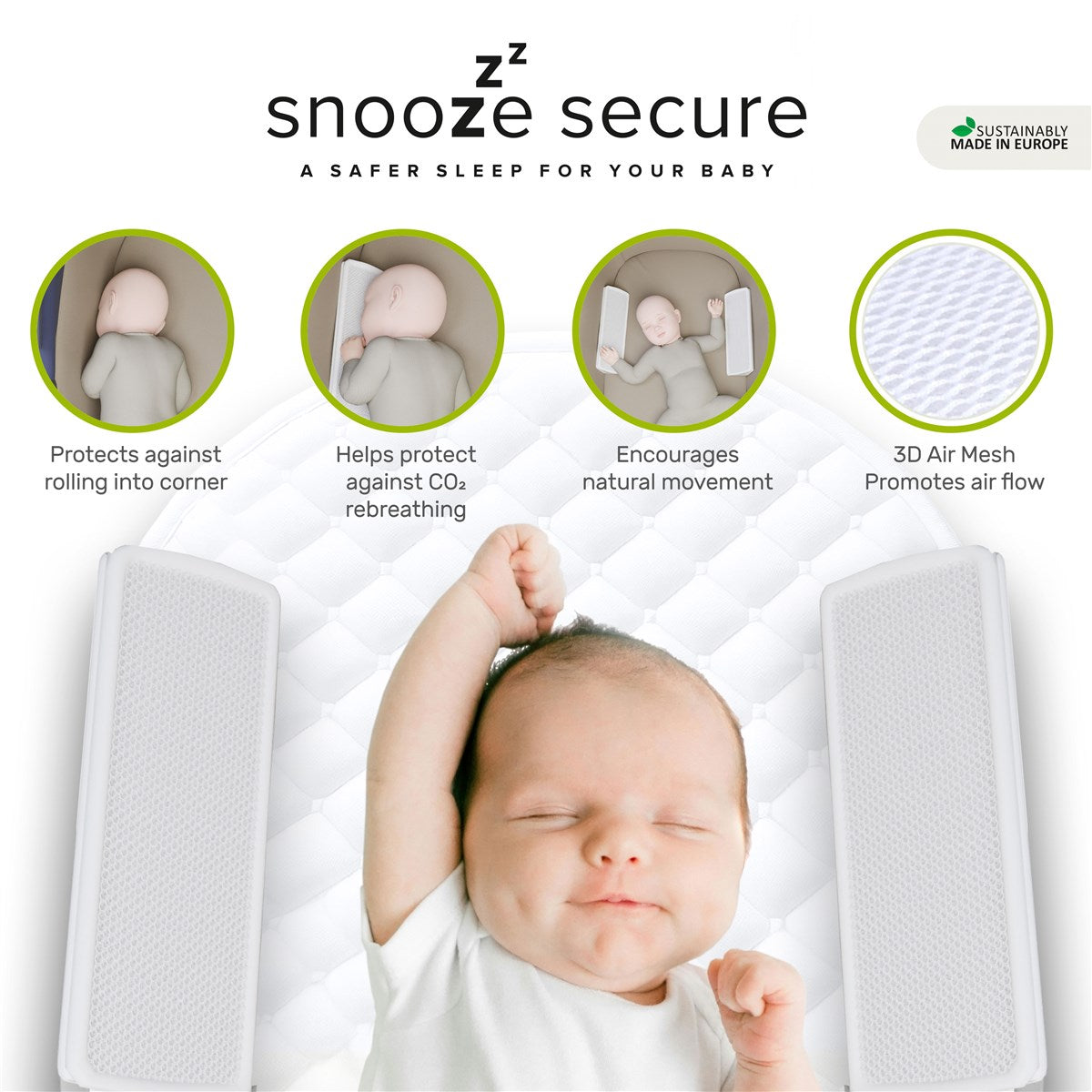 Snooze Secure 3D Air Mesh Baby Sleep Solution – Safer Sleep, Reduced CO₂ Risk