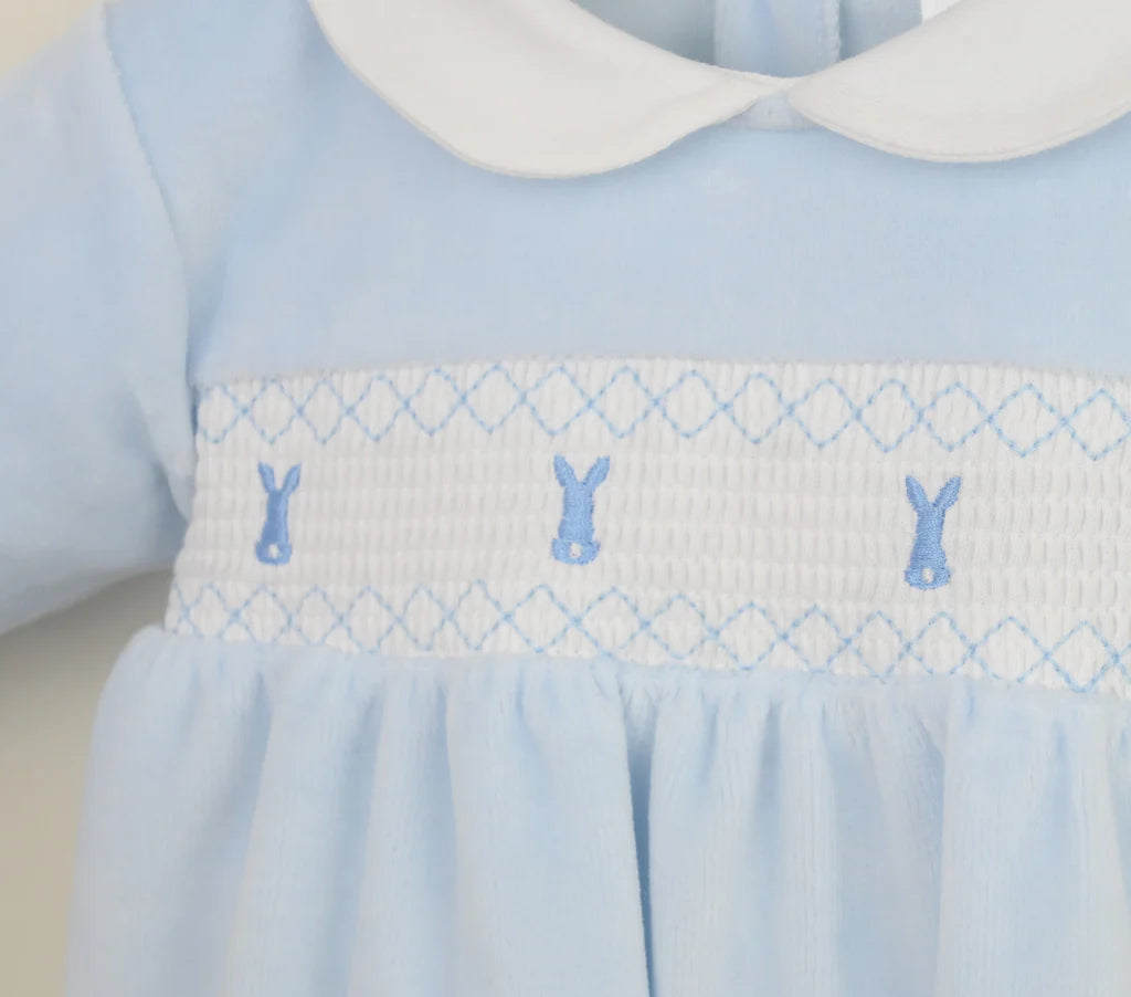 Pex Bunny Velour Sleepsuit Blue