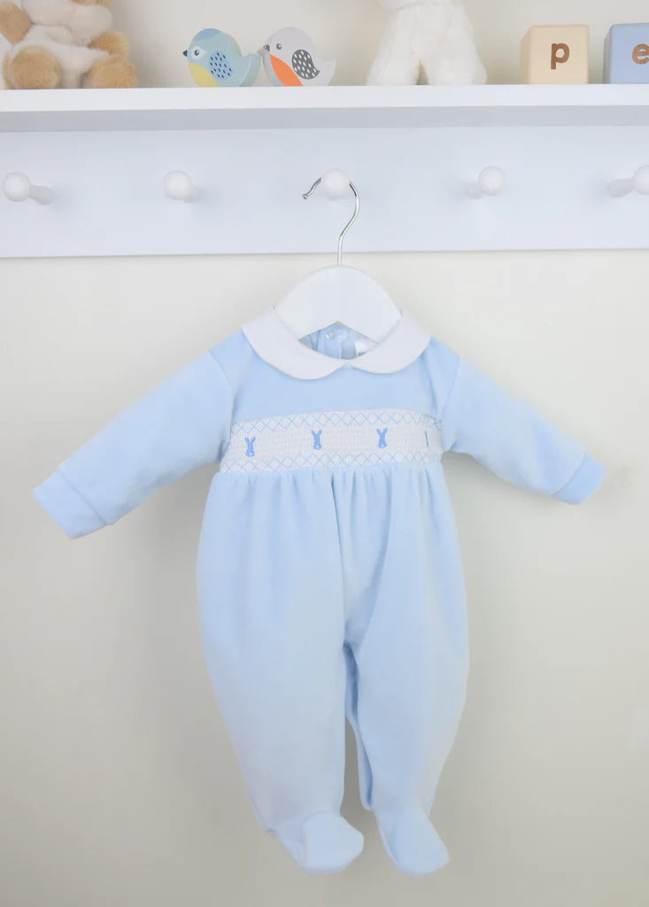 Pex Bunny Velour Sleepsuit Blue