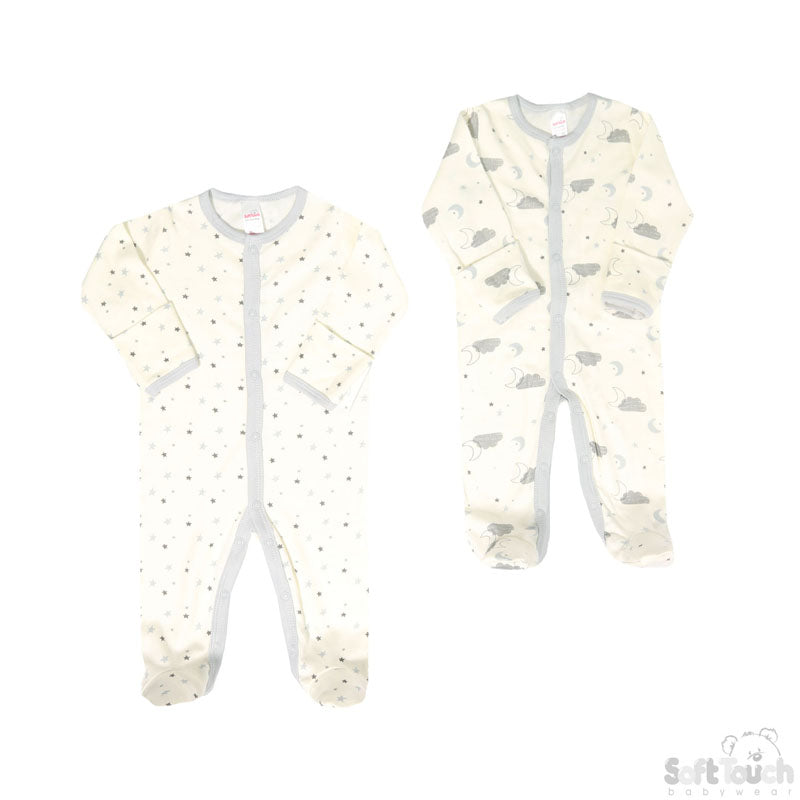 Soft Touch 2 Pack Stars & Clouds Sleepsuit 3 Colours