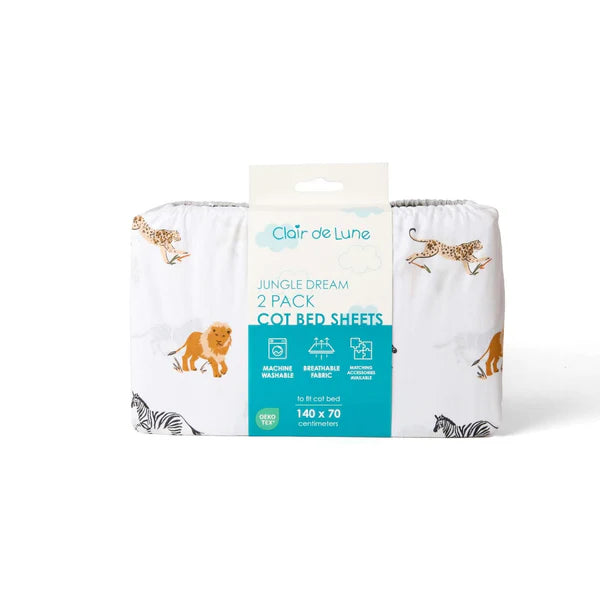 Clair-de-lune 2 Pack Fitted Jungle Dream Cot Bed Sheets - 140 x 70 cm