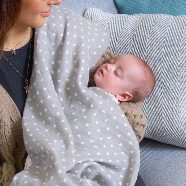 Clair-de-lune 2 Pack Star Muslin Swaddles – 115 x 115 cm