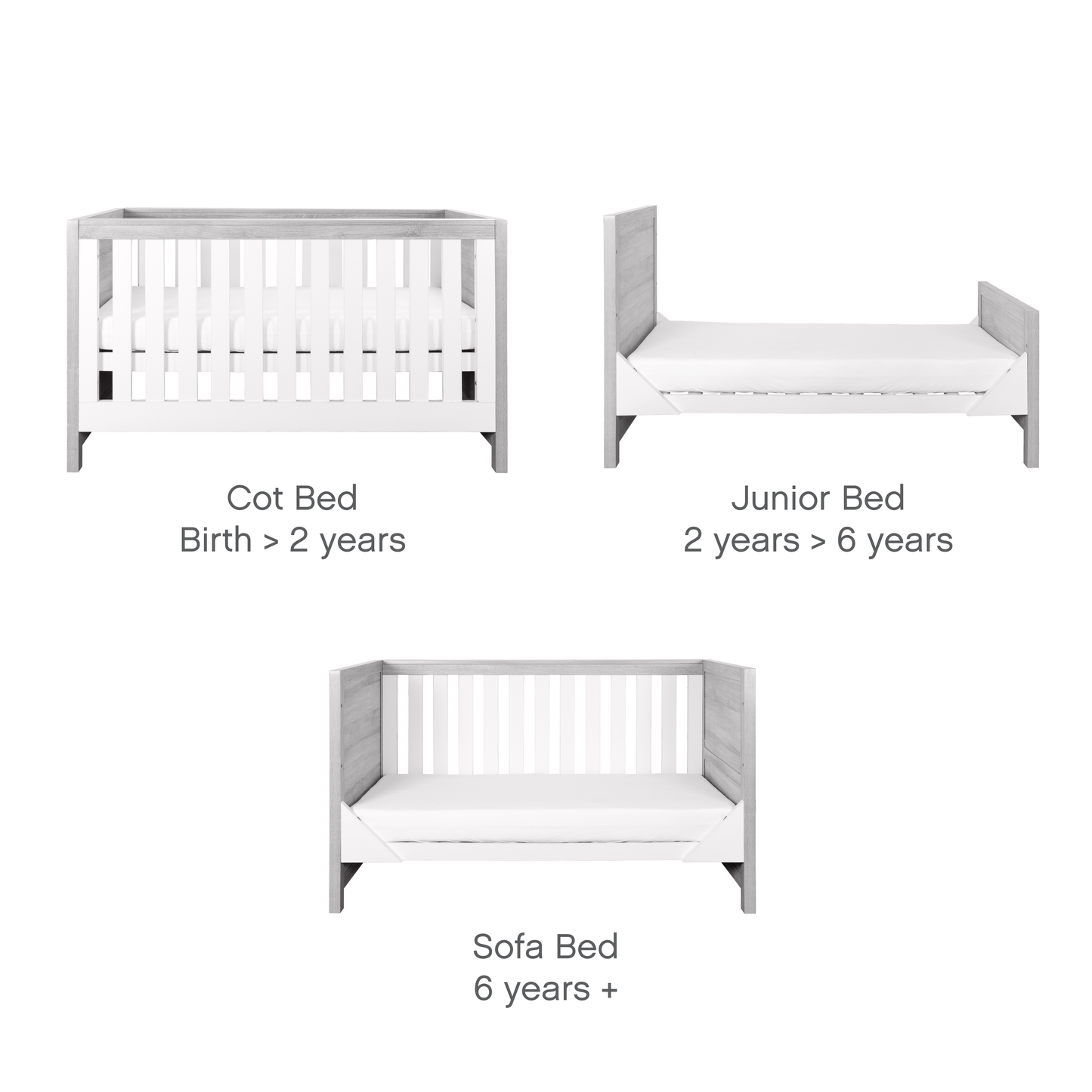Tutti Bambini Modena 3 in 1 Cot Bed White & Grey Ash