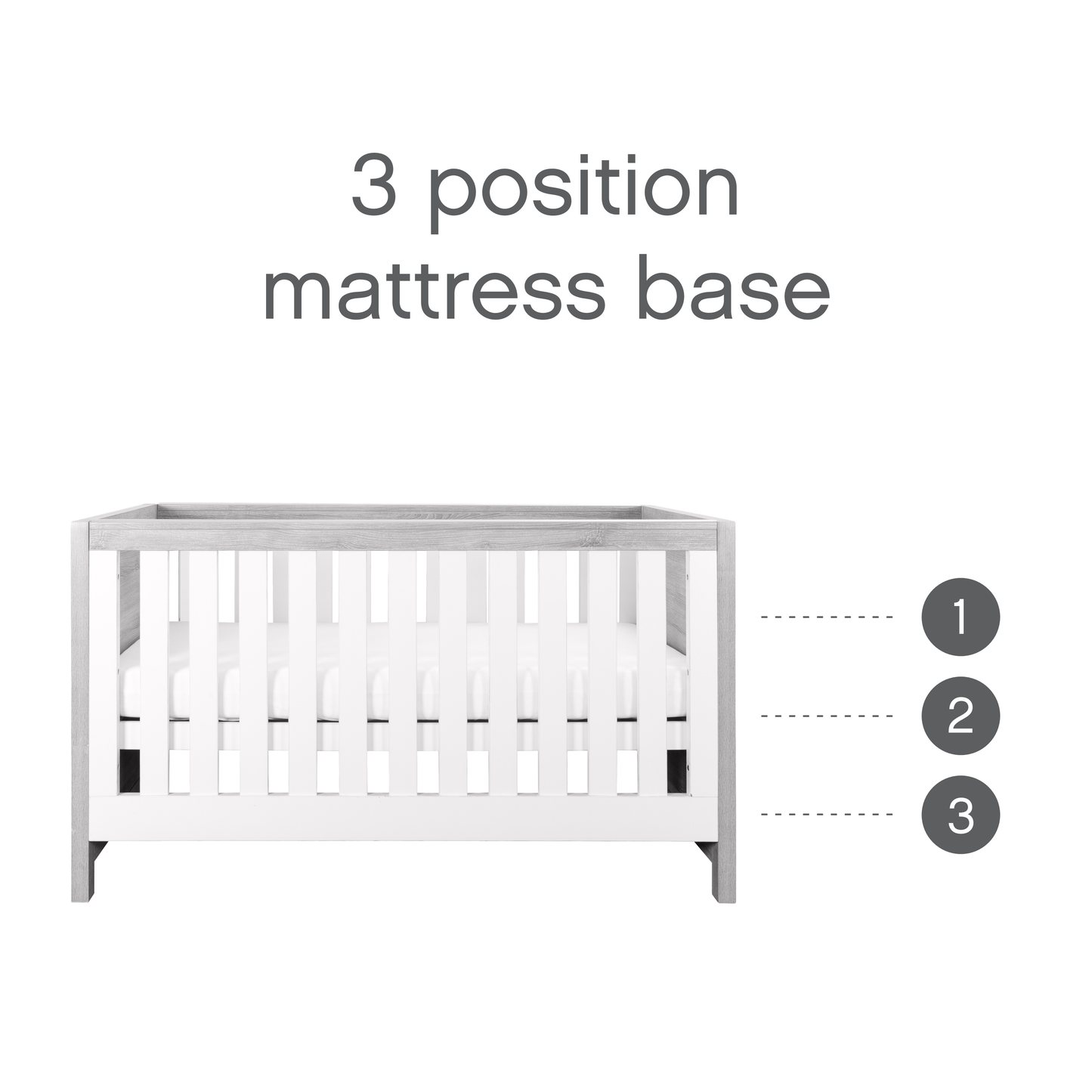 Tutti Bambini Modena 3 in 1 Cot Bed White & Grey Ash
