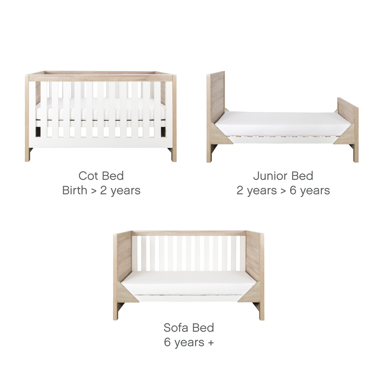 Tutti Bambini Modena 3 in 1 Cot Bed White & Oak
