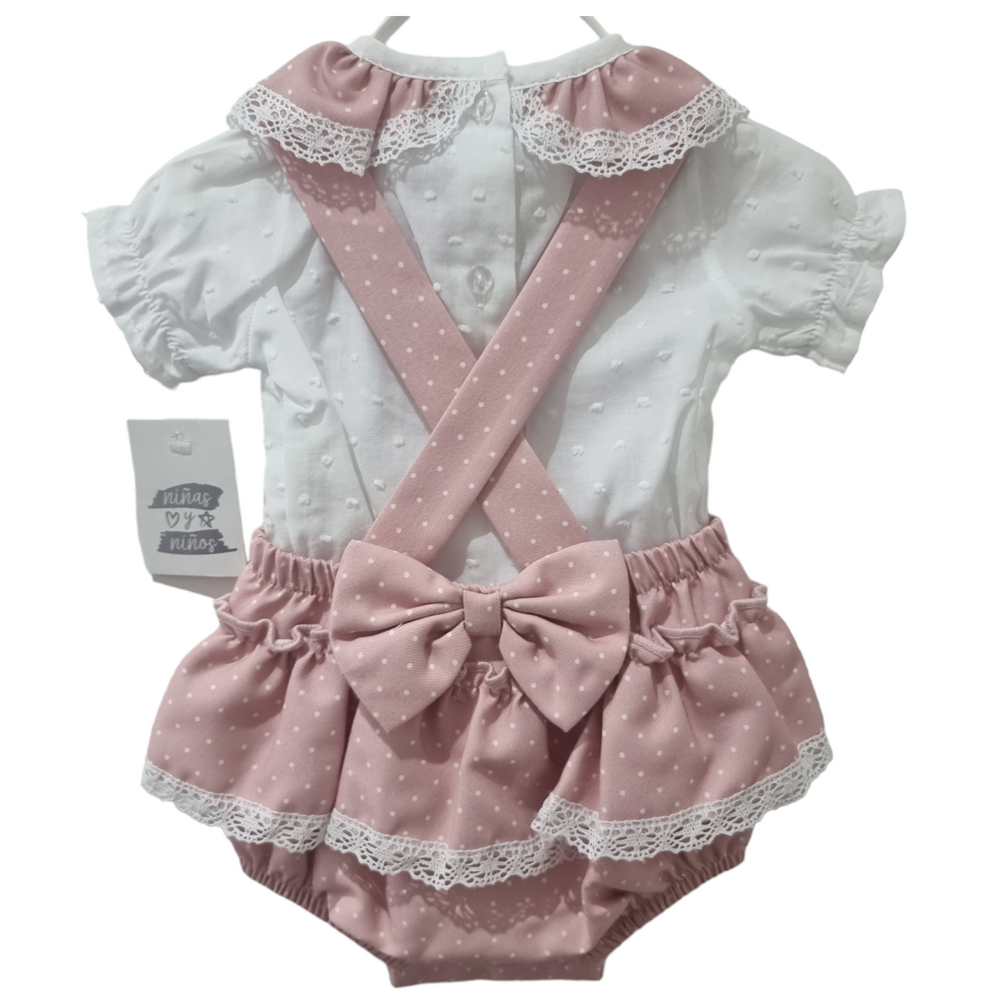 Ninas Y Ninos Spotty Frill Romper & Swissdot Blouse Dusty Pink
