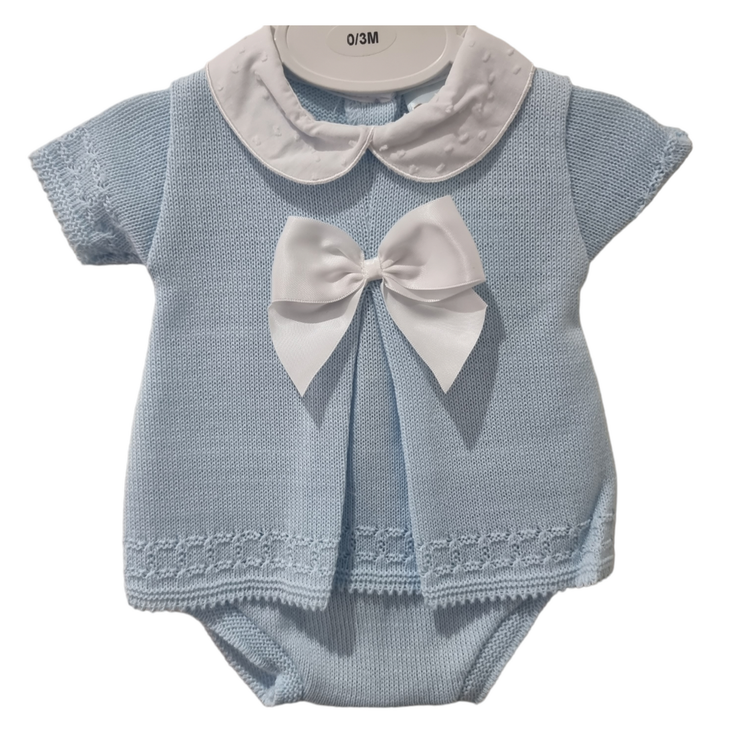 Pequilino Knitted Top & Pants with Collar Blue