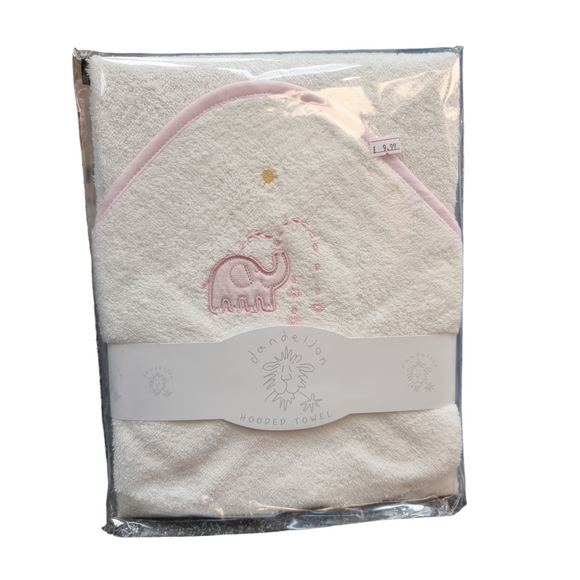 Dandelion Baby Hooded Towel White/Pink Animal