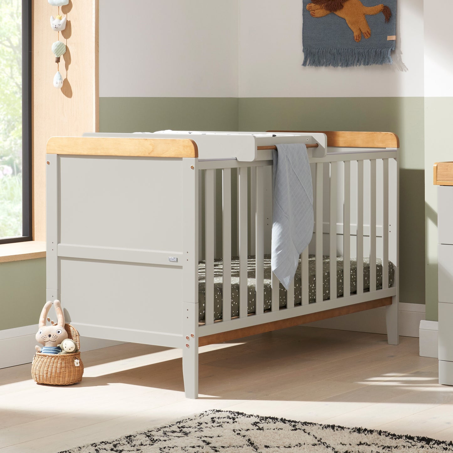 Tutti Bambini Rio Cot Bed with Cot Top Changer & Mattress Dove Grey & Oak