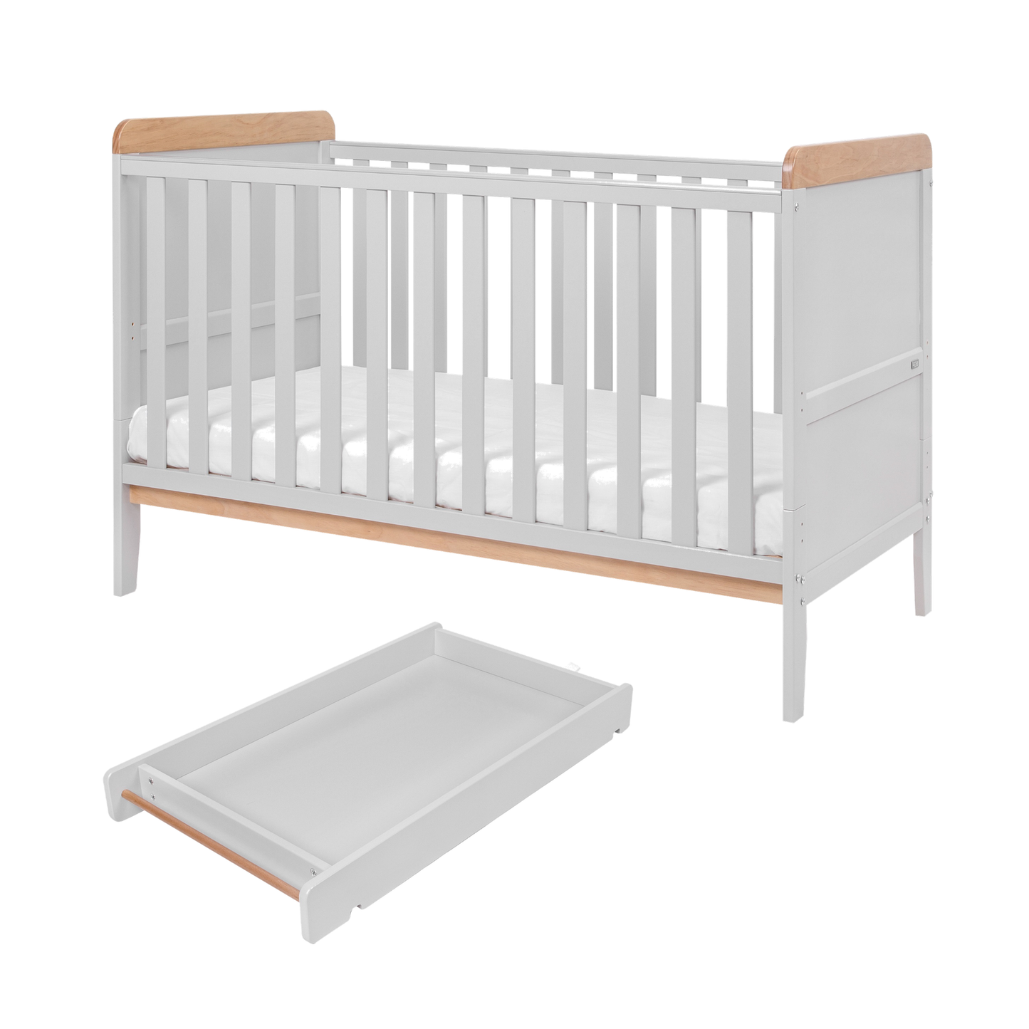 Tutti Bambini Rio Cot Bed with Cot Top Changer & Mattress Dove Grey & Oak