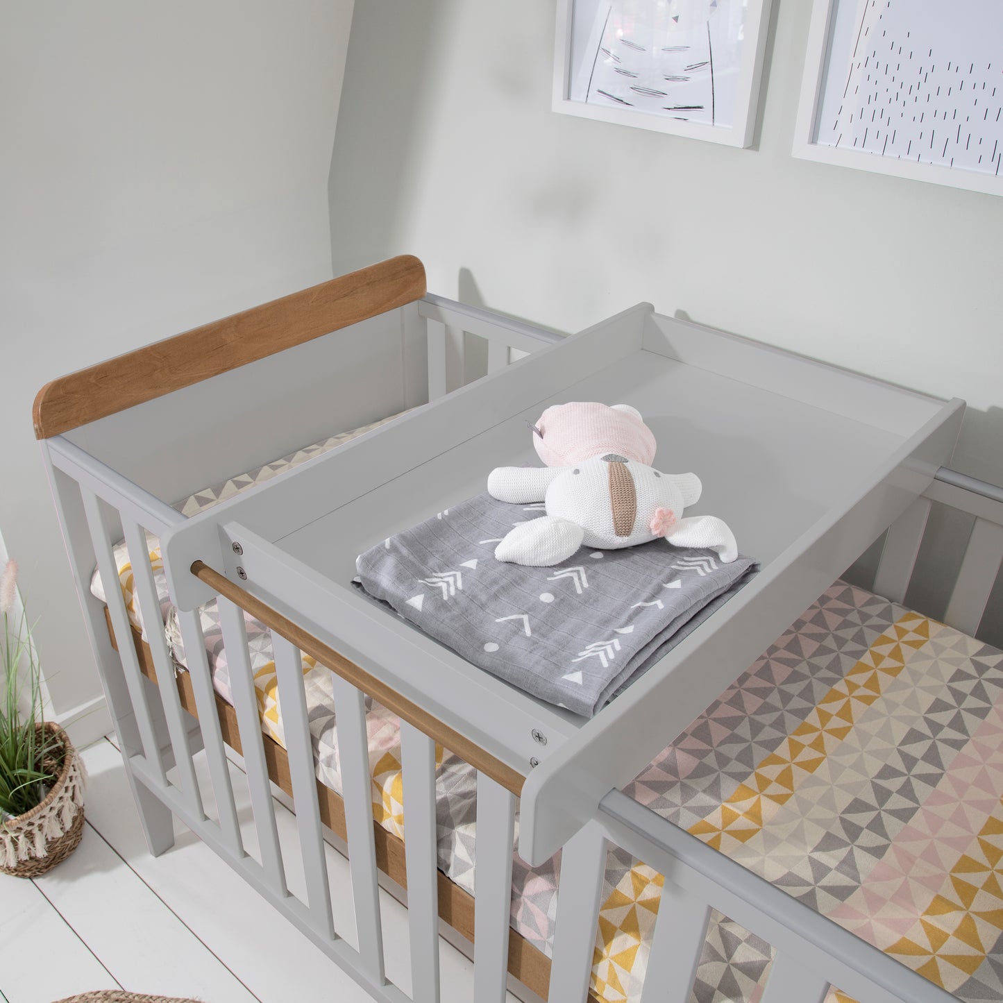 Tutti Bambini Rio Cot Bed with Cot Top Changer & Mattress Dove Grey & Oak