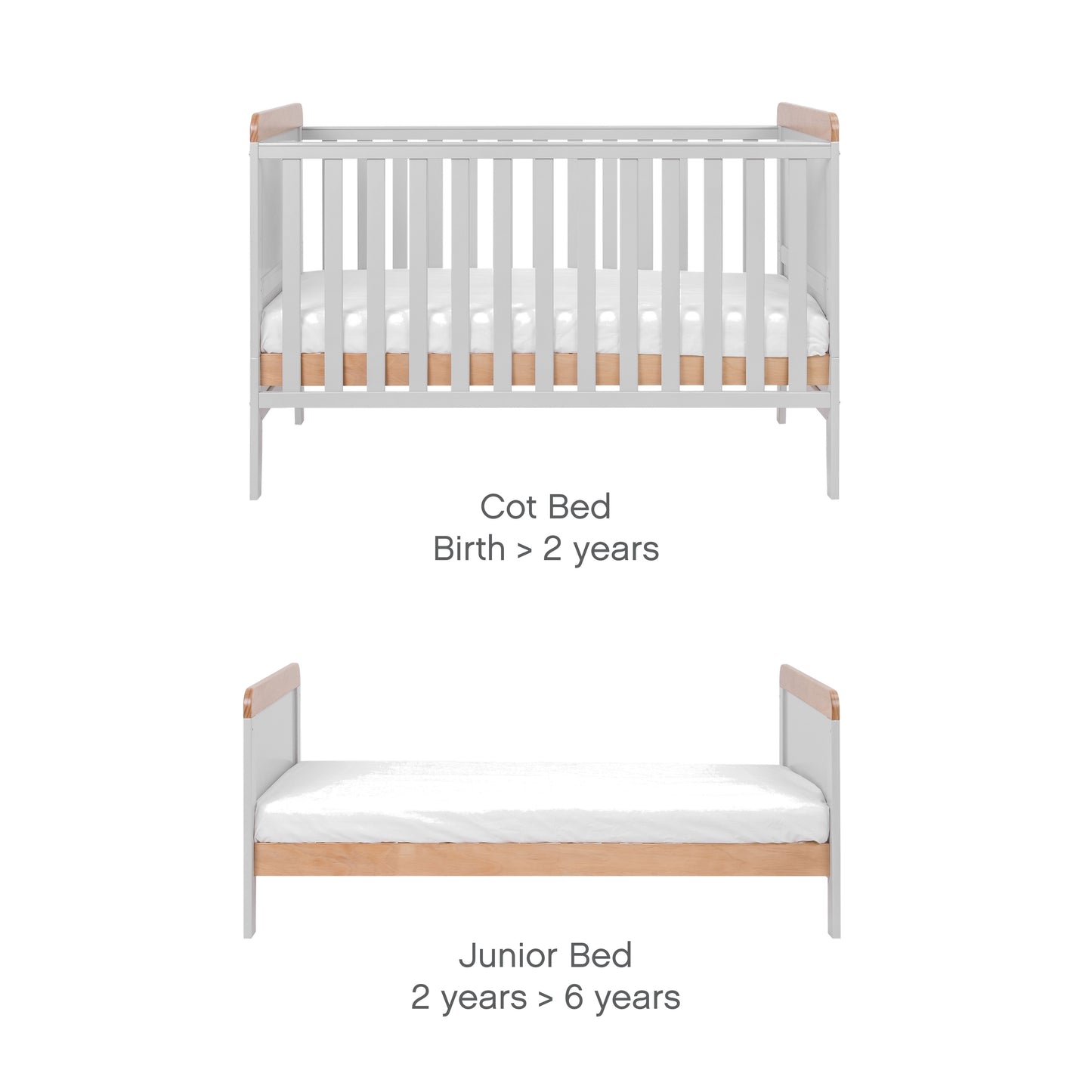Tutti Bambini Rio Cot Bed with Cot Top Changer & Mattress Dove Grey & Oak