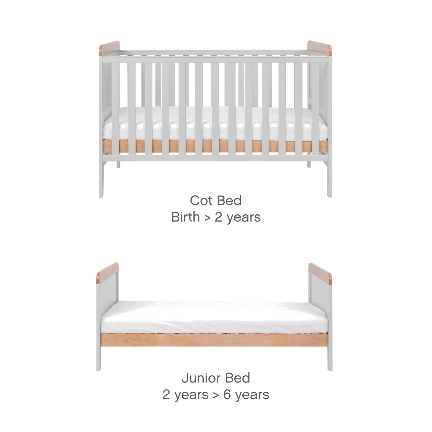 Tutti Bambini Rio Cot Bed with Cot Top Changer & Mattress Dove Grey & Oak