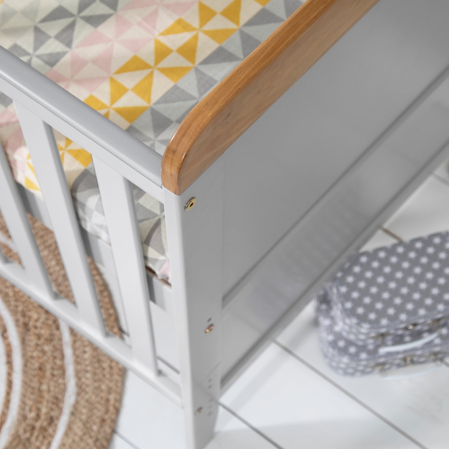 Tutti Bambini Rio Cot Bed with Cot Top Changer & Mattress Dove Grey & Oak