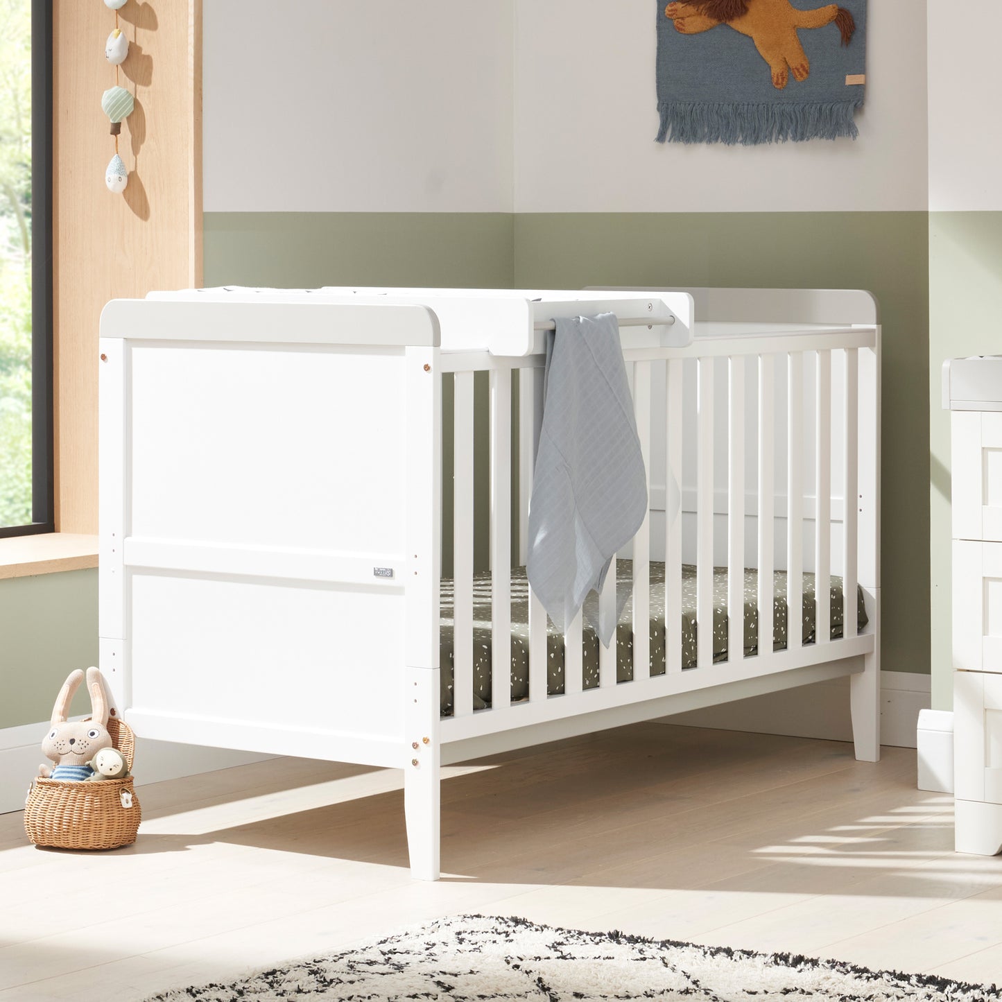 Tutti Bambini Rio Cot Bed with Cot Top Changer & Mattress White & Dove Grey