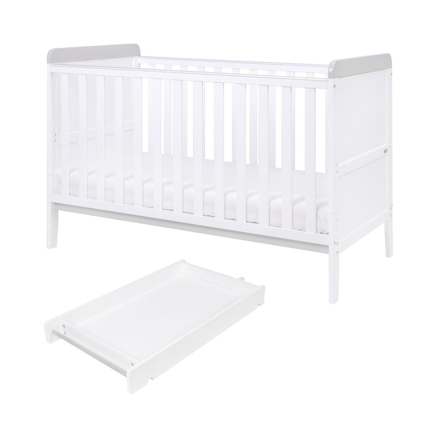 Tutti Bambini Rio Cot Bed with Cot Top Changer & Mattress White & Dove Grey