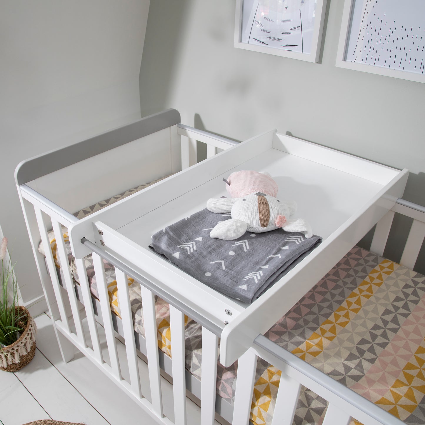 Tutti Bambini Rio Cot Bed with Cot Top Changer & Mattress White & Dove Grey