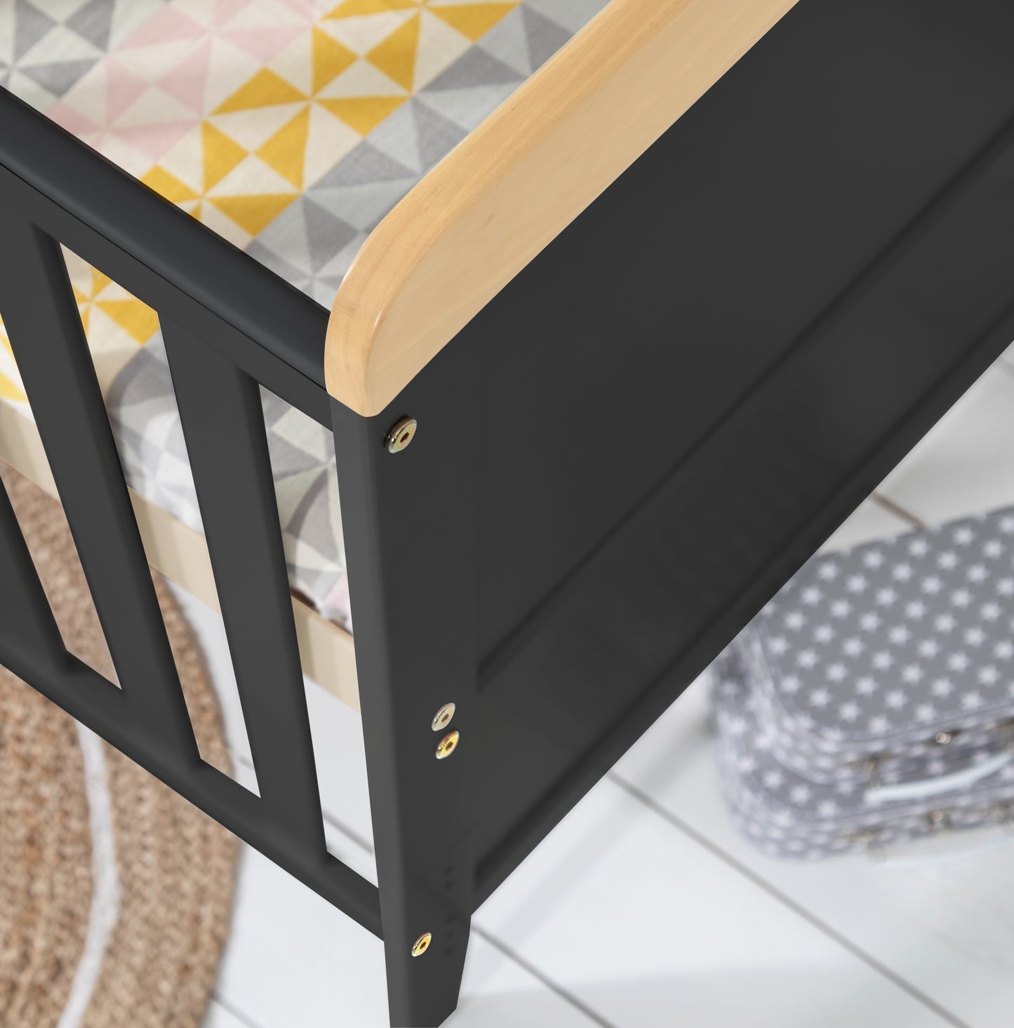 Tutti Bambini Rio Cot Bed with Cot Top Changer & Mattress Slate Grey and Oak
