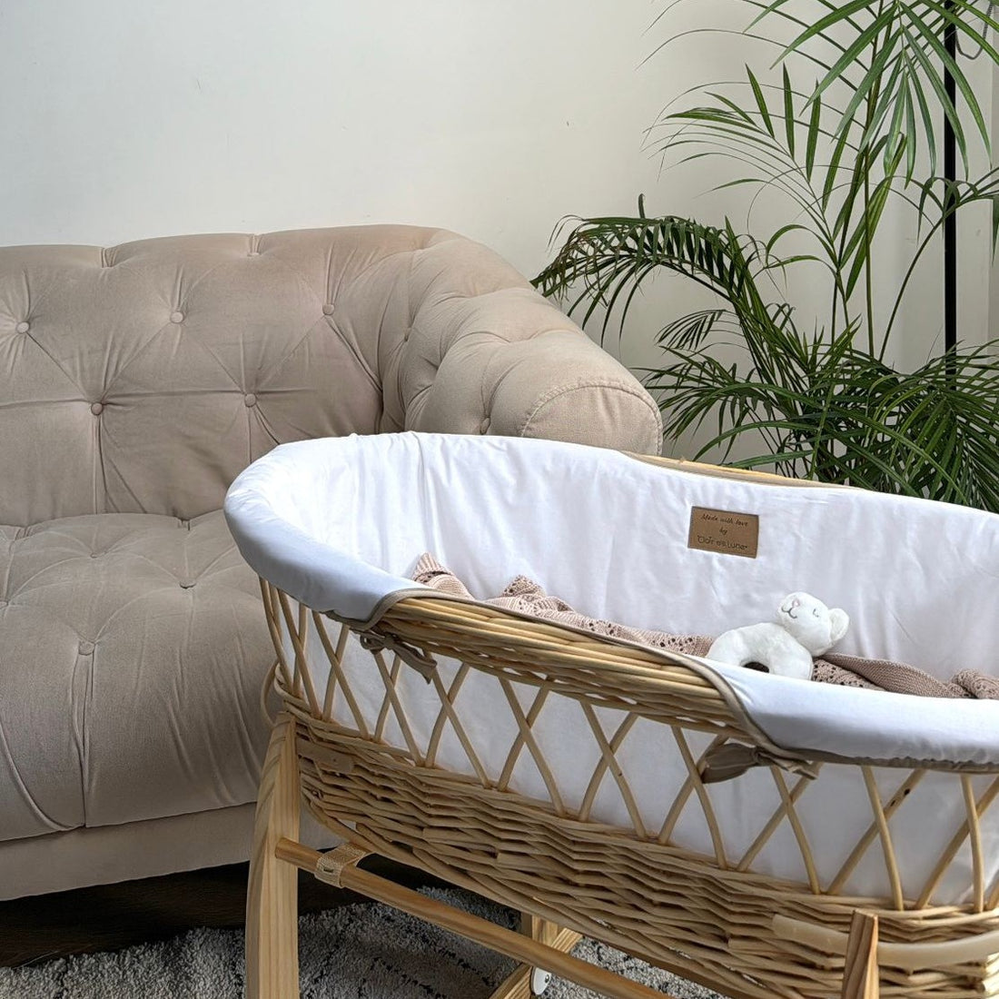 Clairdelune Organic Natural Wicker Moses Basket White Tiny Tots