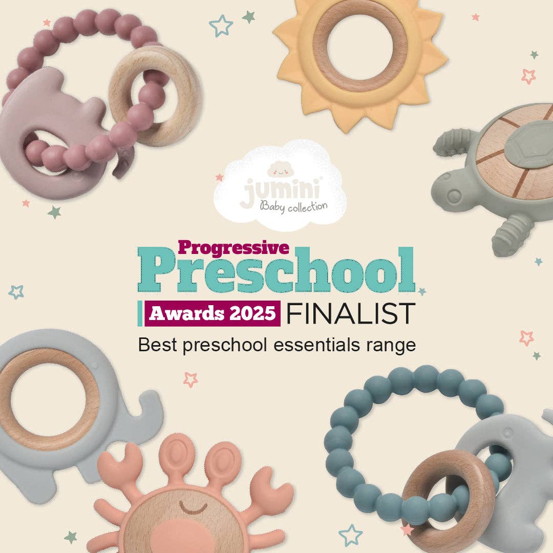 Jumini Baby Elephant Teether Beads - Silicone and Wood Teething Toy for 6m+