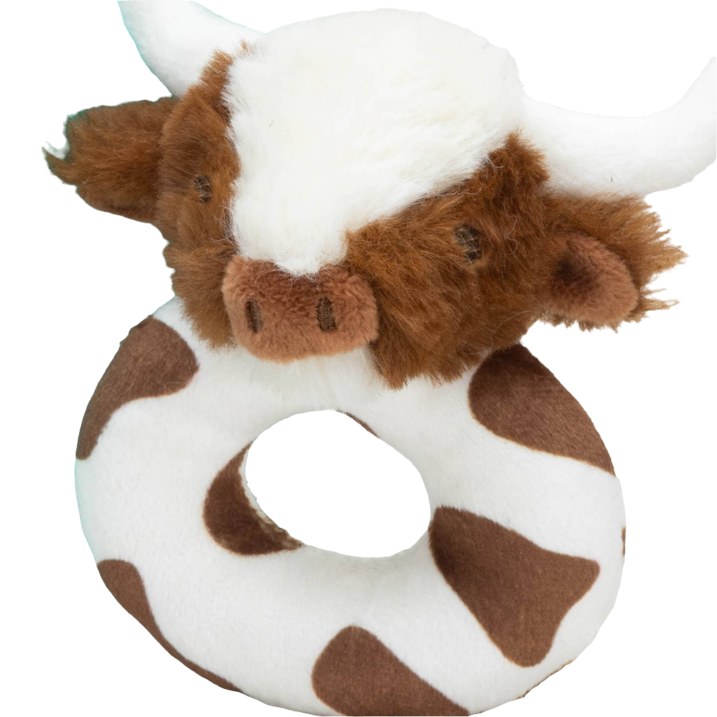 Jomanda Texas Longhorn Highland Brown Cow Baby Plush Rattle 10cm