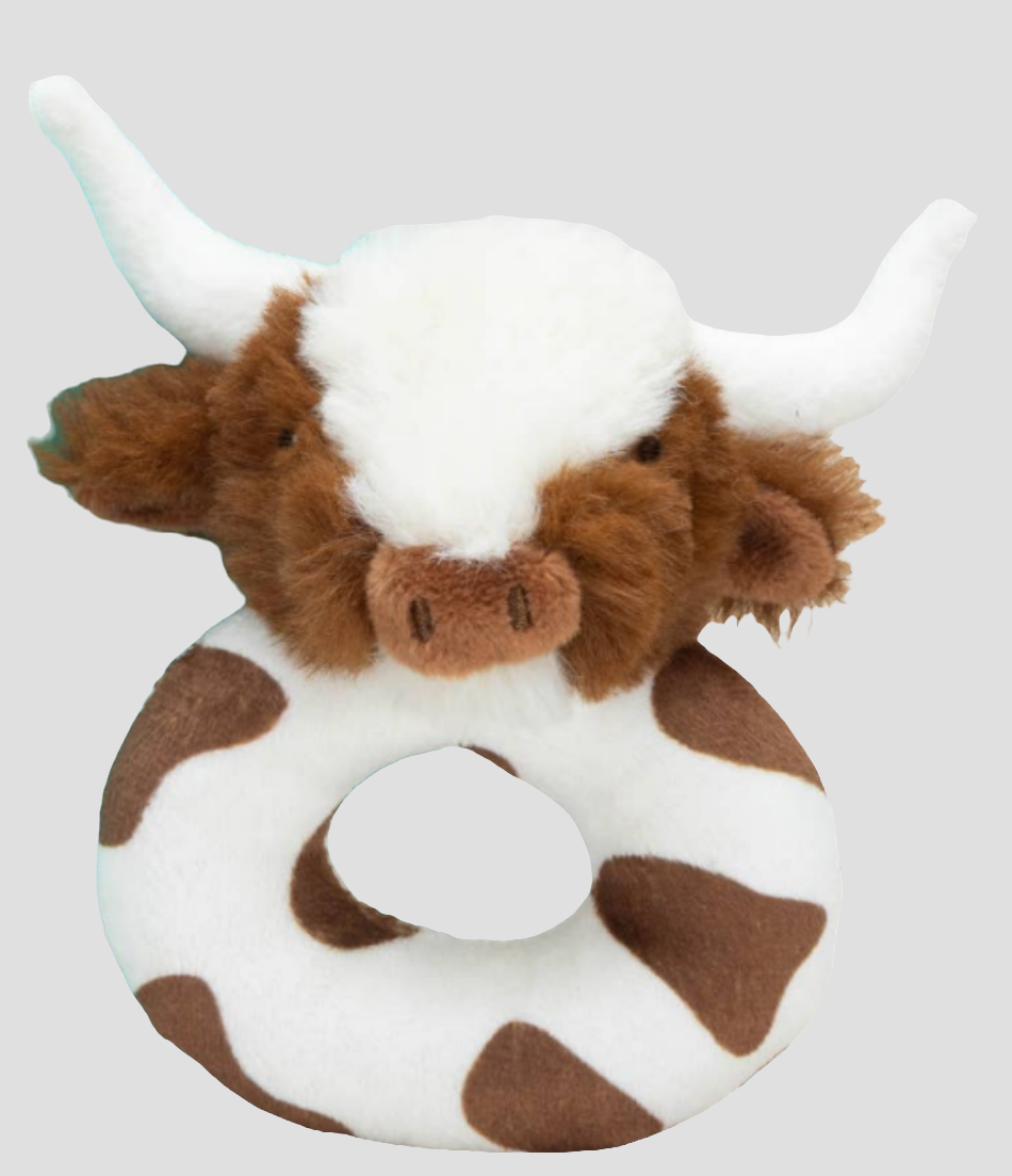Jomanda Texas Longhorn Highland Brown Cow Baby Plush Rattle 10cm