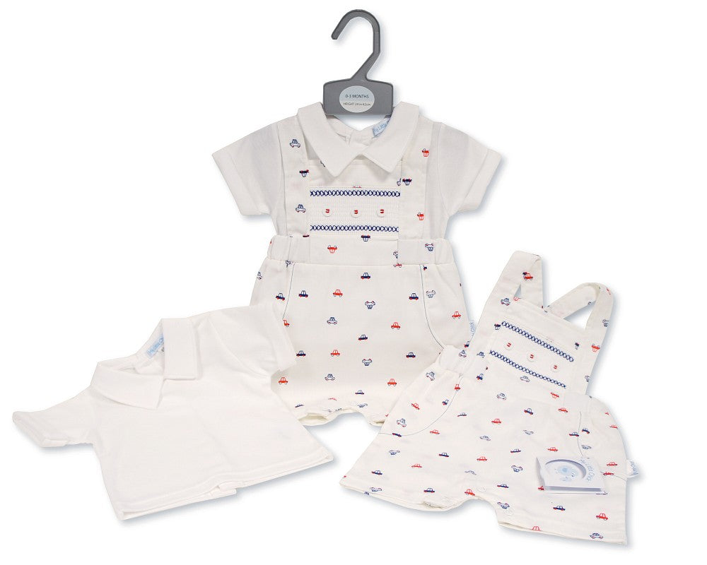 My Little Chick Baby Boys Short 2 pcs Dungaree Set - Cars