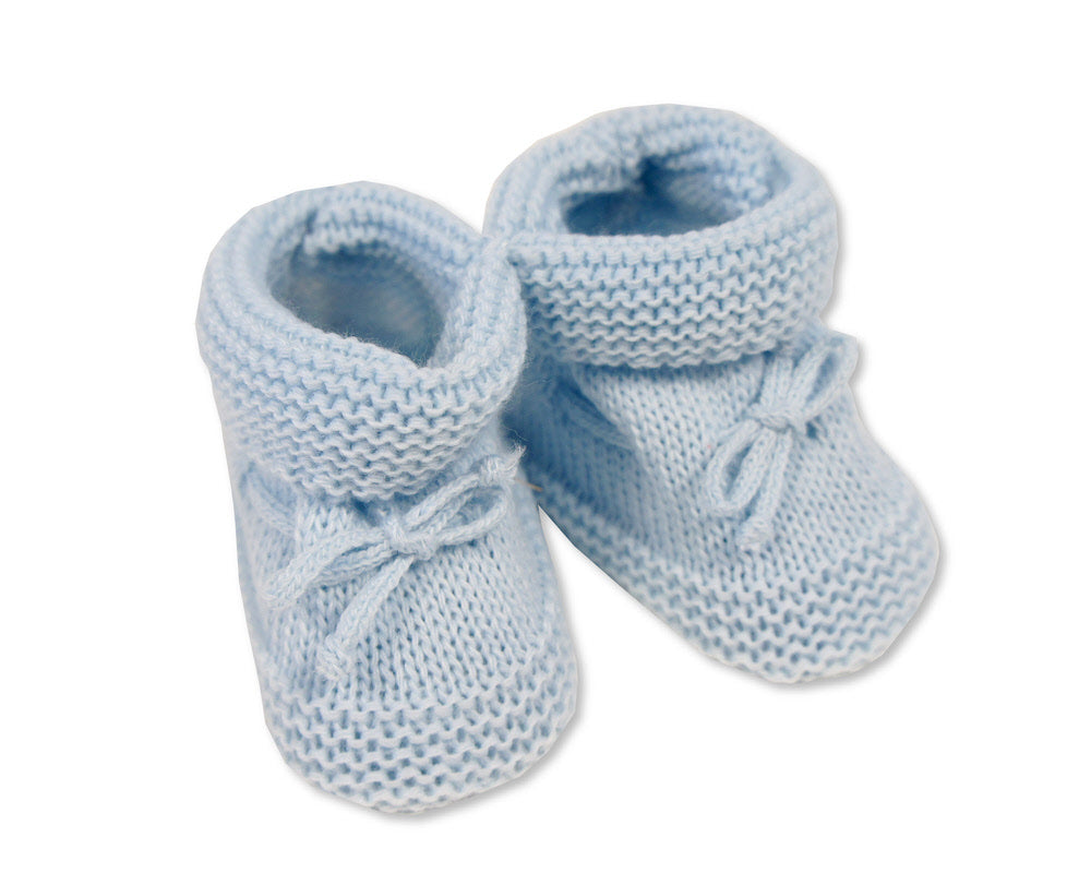 Nursery Time Knitted Tie-Up Baby Booties Blue