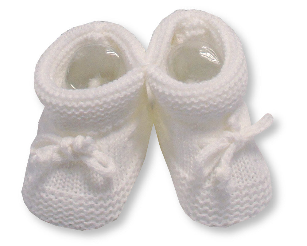 Nursery Time Knitted Tie-Up Baby Booties White