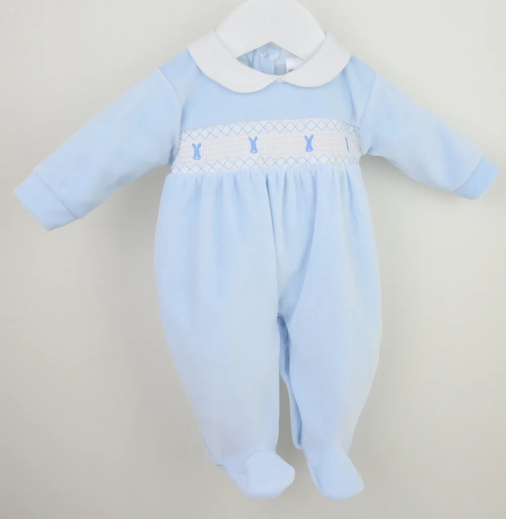 Pex Bunny Velour Sleepsuit Blue