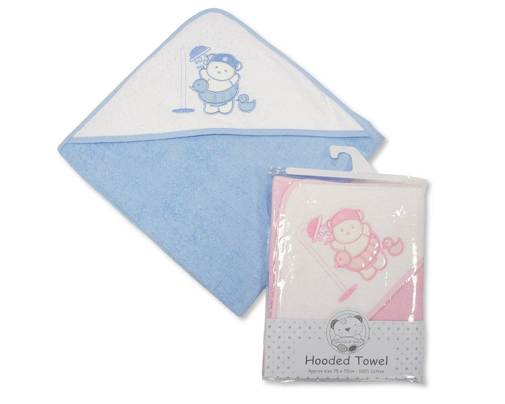 Snuggle Baby Baby Hooded Towel - Shower Blue/White