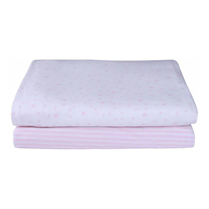 Clair-de-lune Pink/White Stars & Stripes 2 Pack Fitted Moses Basket Sheets - 74 x 30 cm